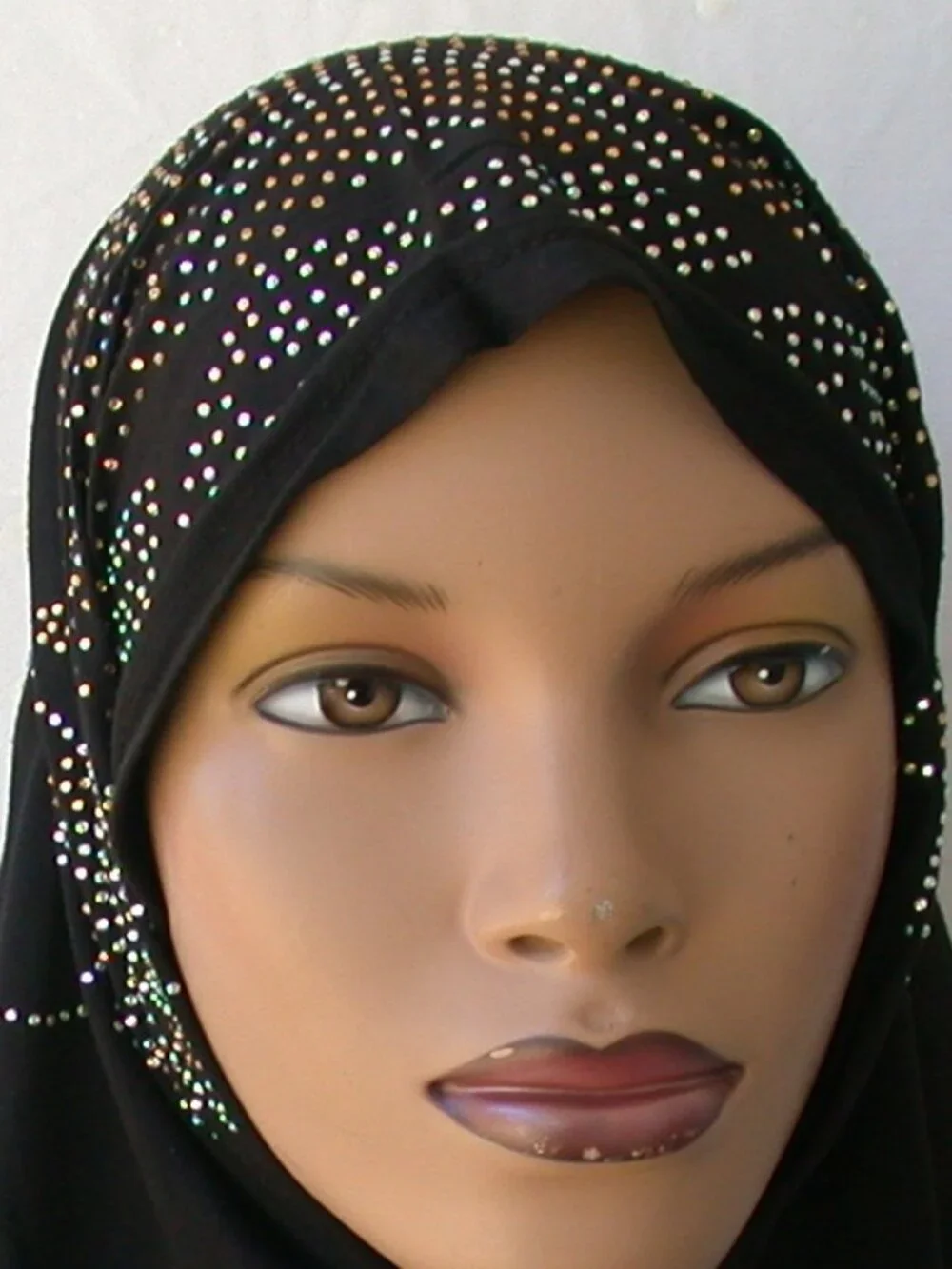 Women's Ebony Black Rhinestone Fashion Jersey Scarf 28 x 70 Headwrap  Hijab